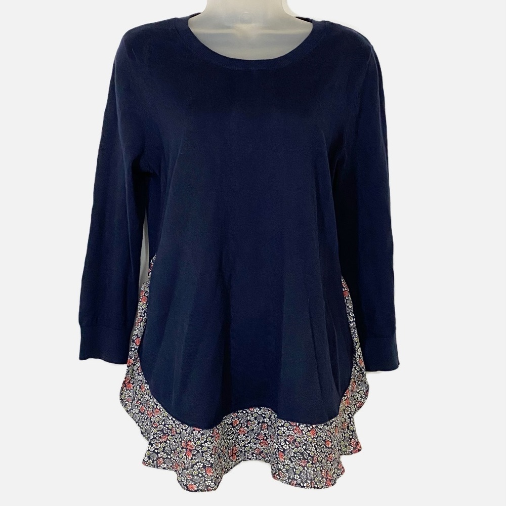 LOFT | Navy Blue Top With Floral Print Peplum